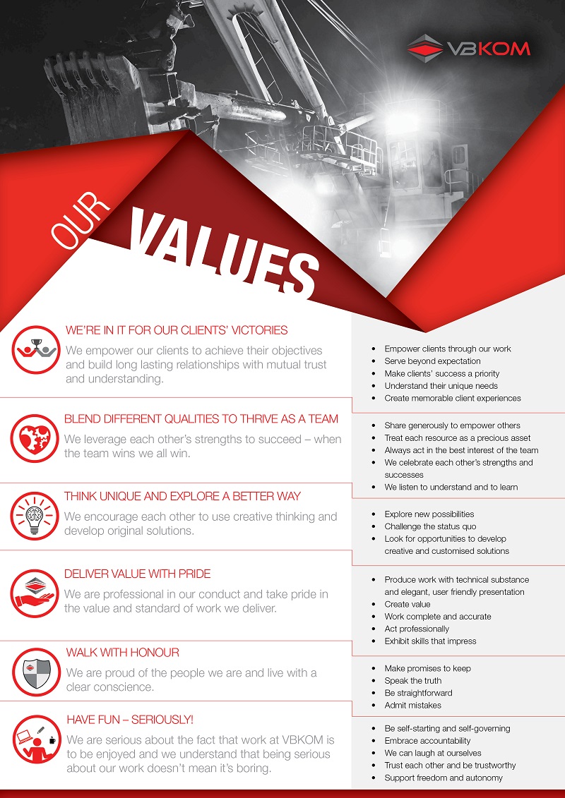 VBKOM Values - Mining consultants South Africa